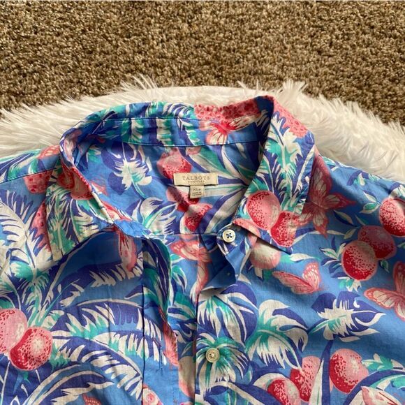 Talbots Floral Pineapple Button Down Top Cotton Womens Size XL Petite - Picture 3 of 9